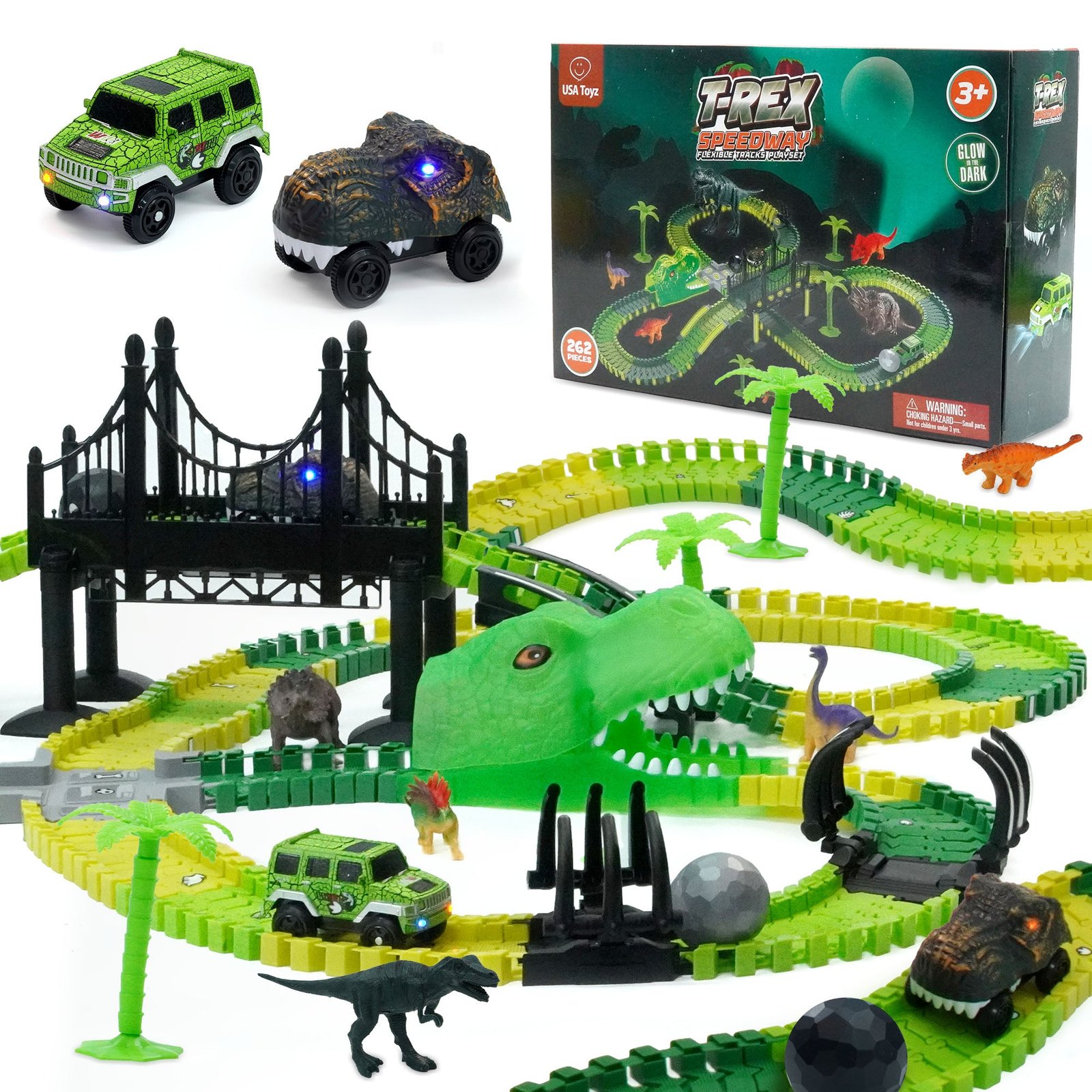 TRex_Speedway_ML1-Option2 Dinosaur Race Tracks for Kids- 262pk - Image 1
